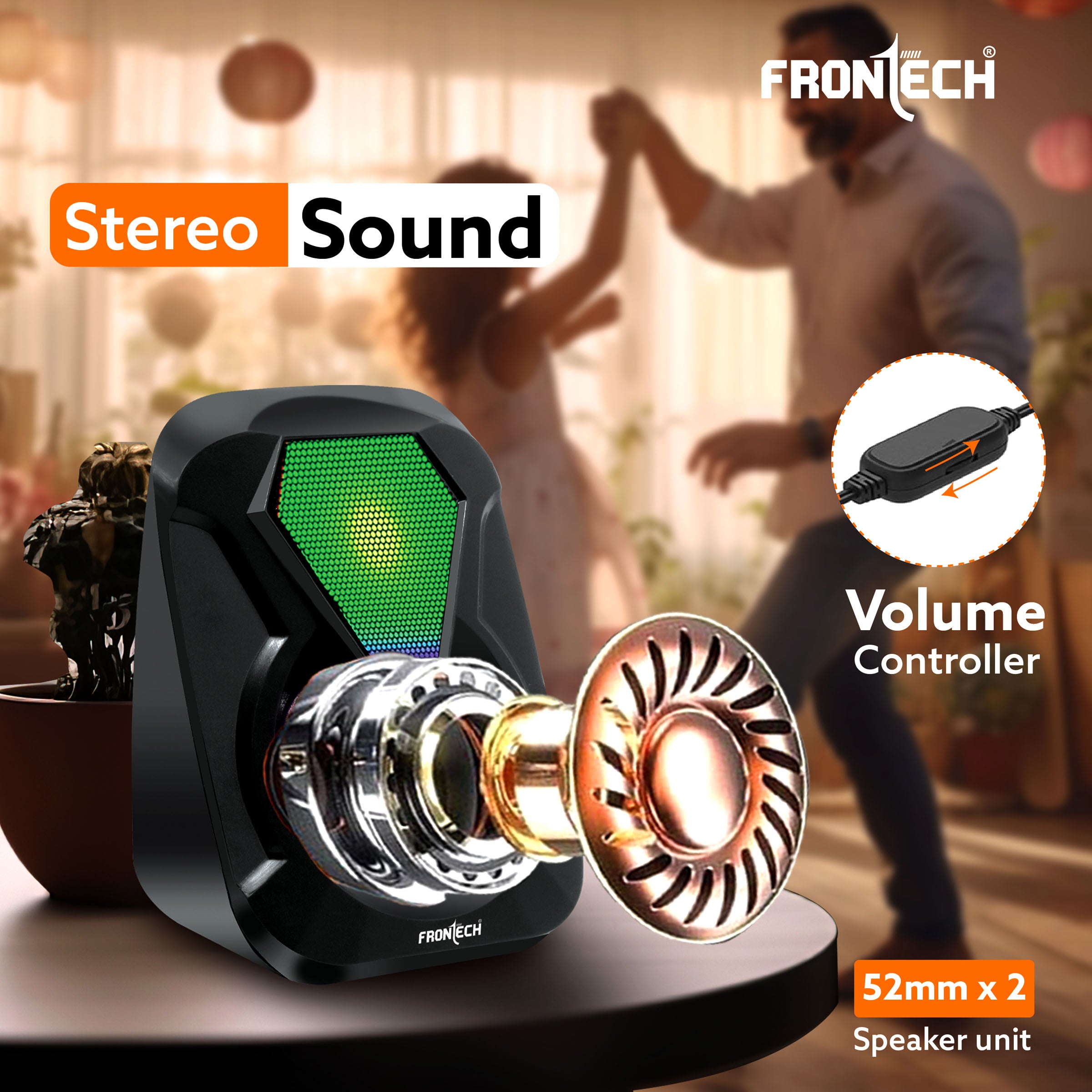 Frontech 2.0 USB Multimedia Speakers | RGB Lights | 2x3W Drivers | AUX Connectivity (SPK-0004) Frontech 2.0 USB Multimedia Speakers | RGB Lights | 2x3W Drivers | AUX Connectivity (SPK-0004)
